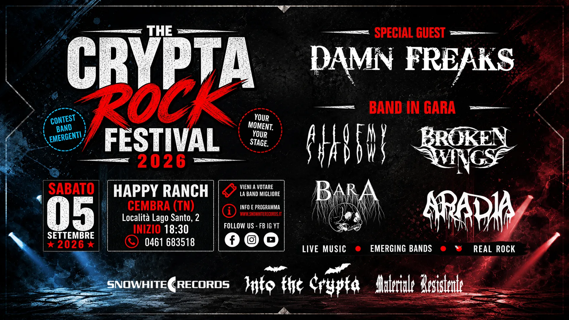 The Crypta Rock Festival 2026: sabato 5 settembre all'Happy Ranch di Cembra (TN)